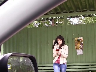 Magnificent hot brunette girls is being mouth gags by two strangers outdoors